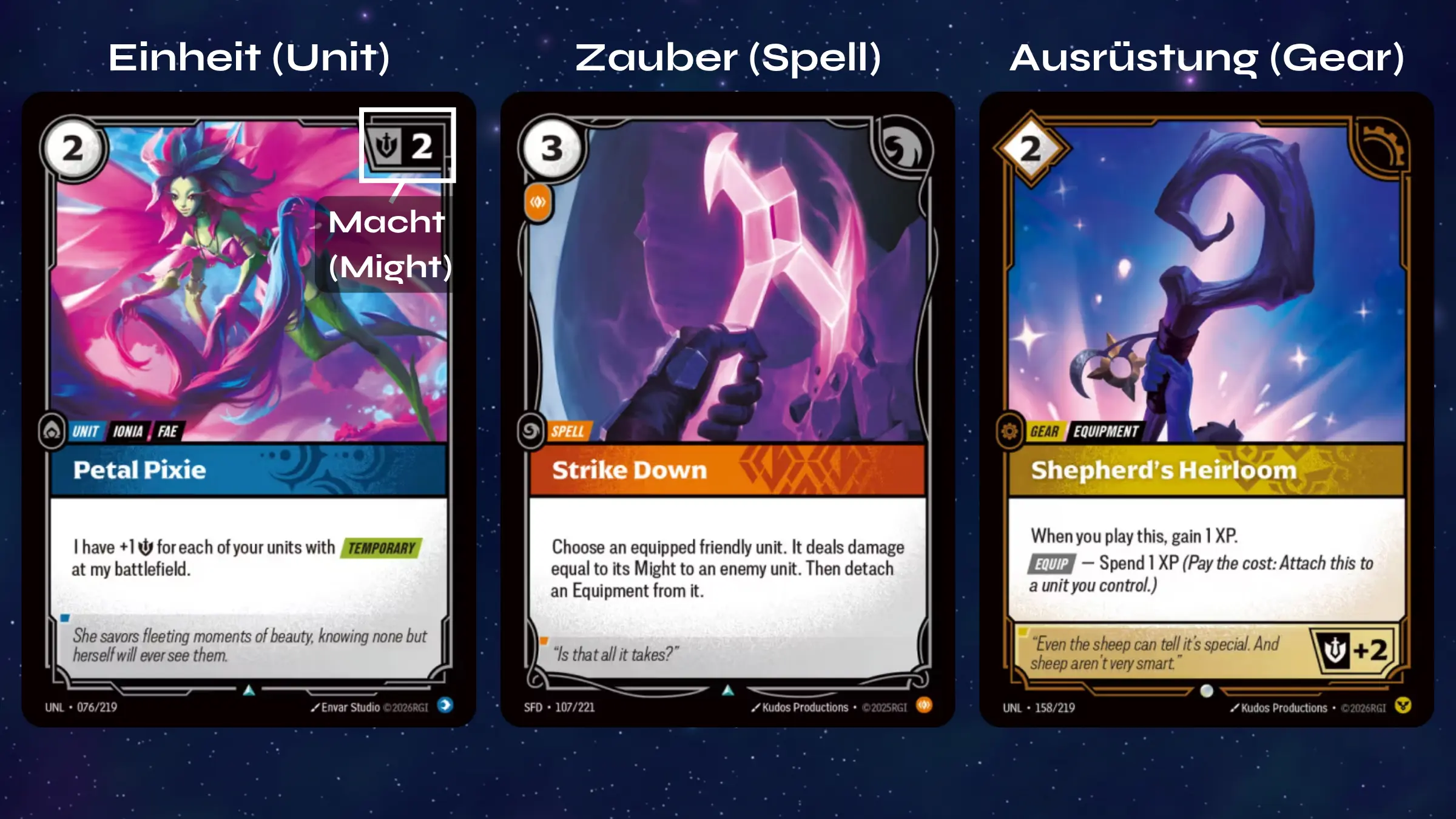 Beispielkarten in einem Deck